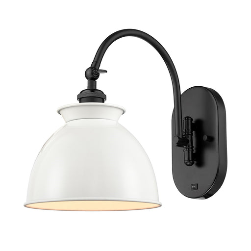 Innovations Adirondack 8.25in 1-Light Swing Arm Lamp | Industrial Farmhouse Matte Black Steel and Glossy White Metal Shade | Model 518-1W-BK-M14-W