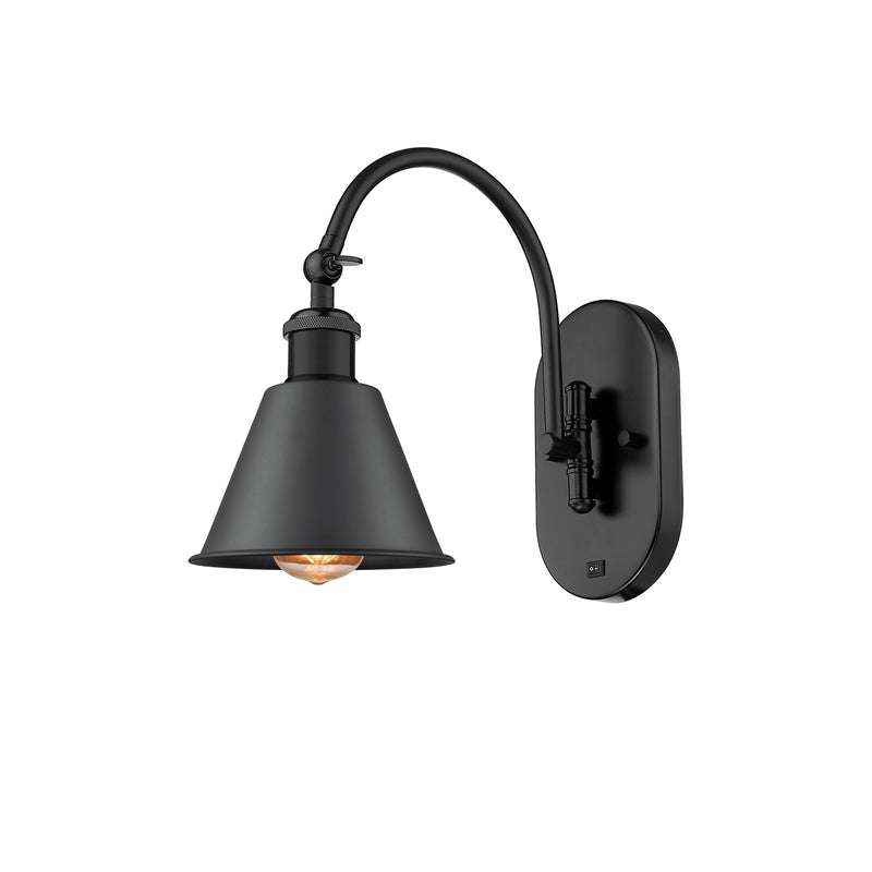 Innovations Smithfield 1-Light 6.5in Swing Arm Wall Sconce | Industrial Matte Black Metal and Matte Black Metal Shade | Kitchen & | Model 518-1W-BK-M8-LED