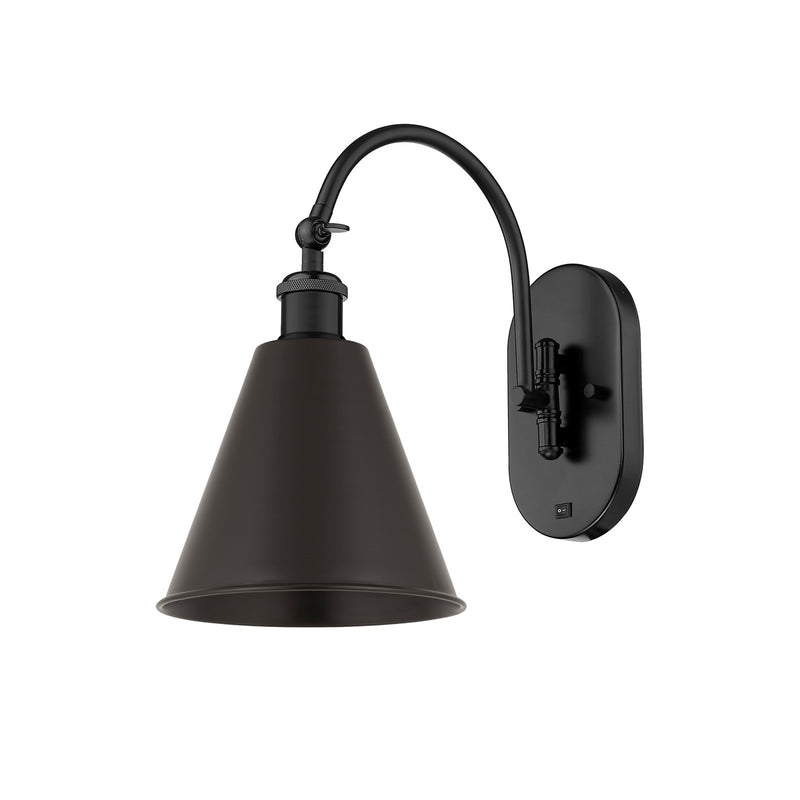 Innovations Berkshire 8in 1-Light Swing Arm Lamp | Industrial Matte Black Steel and Cast Brass with Matte Black Metal Cone | Model 518-1W-BK-MBC-8-BK