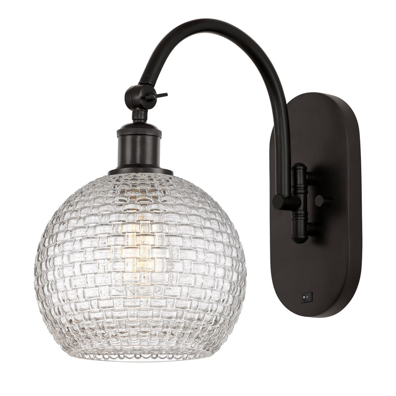 Innovations Athens 8in 1-Light Swing Arm Wall Sconce | Modern Farmhouse Oil Rubbed Bronze Steel and Clear Basket Weave Glass | Model 518-1W-OB-G122C-8CL