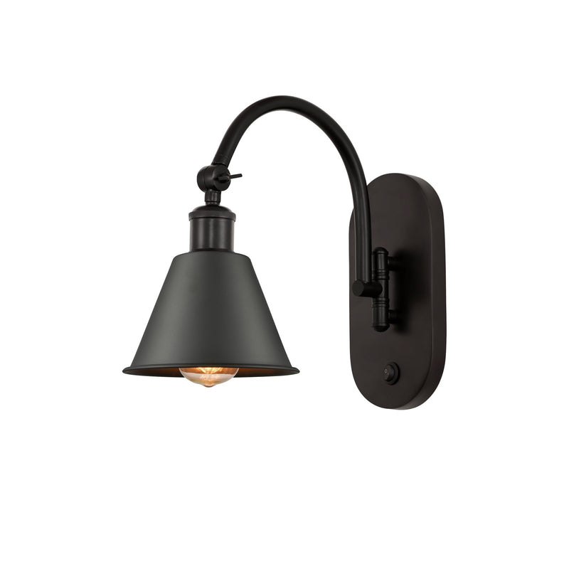 Innovations Smithfield 1-Light 7in Swing Arm Wall Sconce | Industrial Farmhouse Oil Rubbed Bronze Steel and Metal Shade | Bedroom | Model 518-1W-OB-M8-LED
