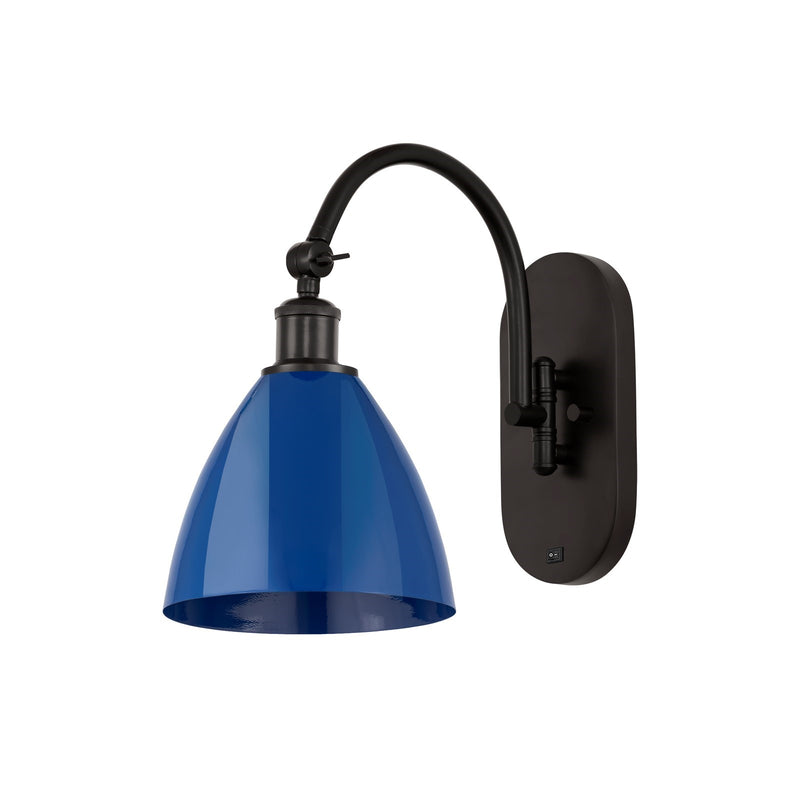 Innovations Plymouth 7.5in 1-Light Swing Arm Sconce | Industrial Oil Rubbed Bronze Steel and Matte Blue Metal Shade | Bedroom | Model 518-1W-OB-MBD-75-BL