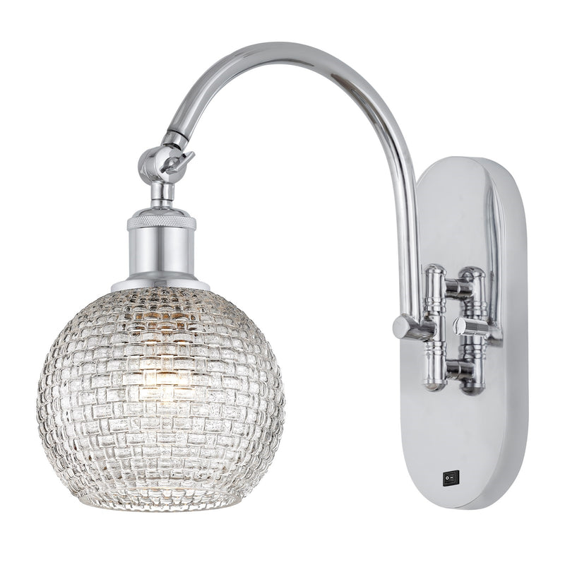 Innovations Athens 1-Light Swing Arm Wall Sconce | Modern Farmhouse Polished Chrome and Clear Basket Weave Glass | Bedroom & | Model 518-1W-PC-G122C-6CL