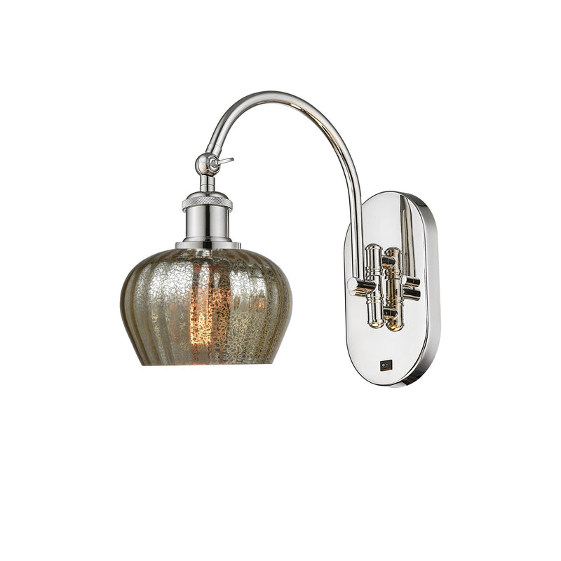 Innovations Fenton 1-Light 6.5in Swing Arm Wall Sconce | Industrial Polished Nickel and Mercury Ribbed Glass | Bedroom & Living Room | Model 518-1W-PN-G96