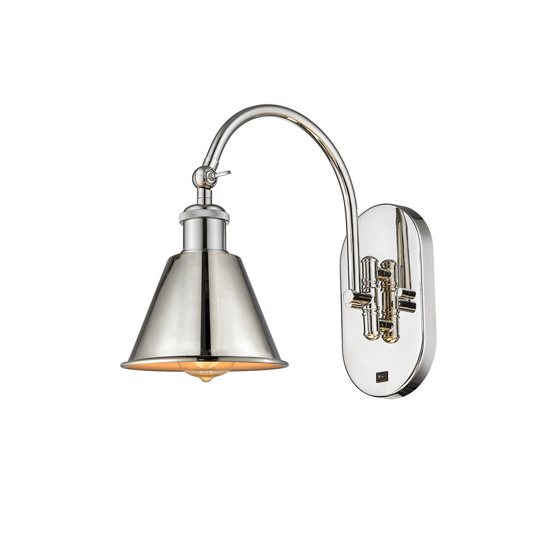 Innovations Smithfield 1-Light 6.5in Swing Arm Wall Sconce | Industrial Farmhouse Polished Nickel Steel and Metal Shade | Bedroom | Model 518-1W-PN-M8-LED