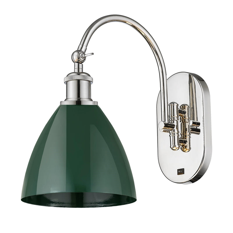 Innovations Plymouth 1-Light 7.5in Swing Arm Wall Sconce | Industrial Farmhouse Polished Nickel and Matte Green Metal Shade | Model 518-1W-PN-MBD-75-GR