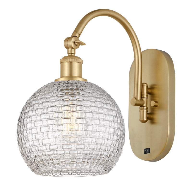 Innovations Athens 8in 1-Light Swing Arm Lamp | Modern Farmhouse Satin Gold Steel and Clear Basket Weave Glass | Bedroom & | Model 518-1W-SG-G122C-8CL