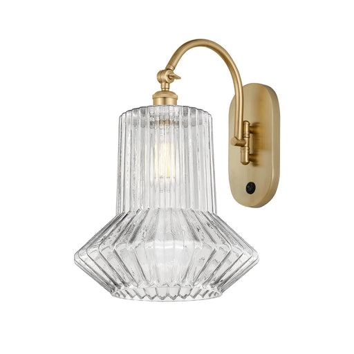 Innovations Springwater 12in 1-Light Swing Arm Lamp | Art Nouveau Satin Gold Steel and Clear Fluted Glass | Bedroom & Living Room | Model 518-1W-SG-G212