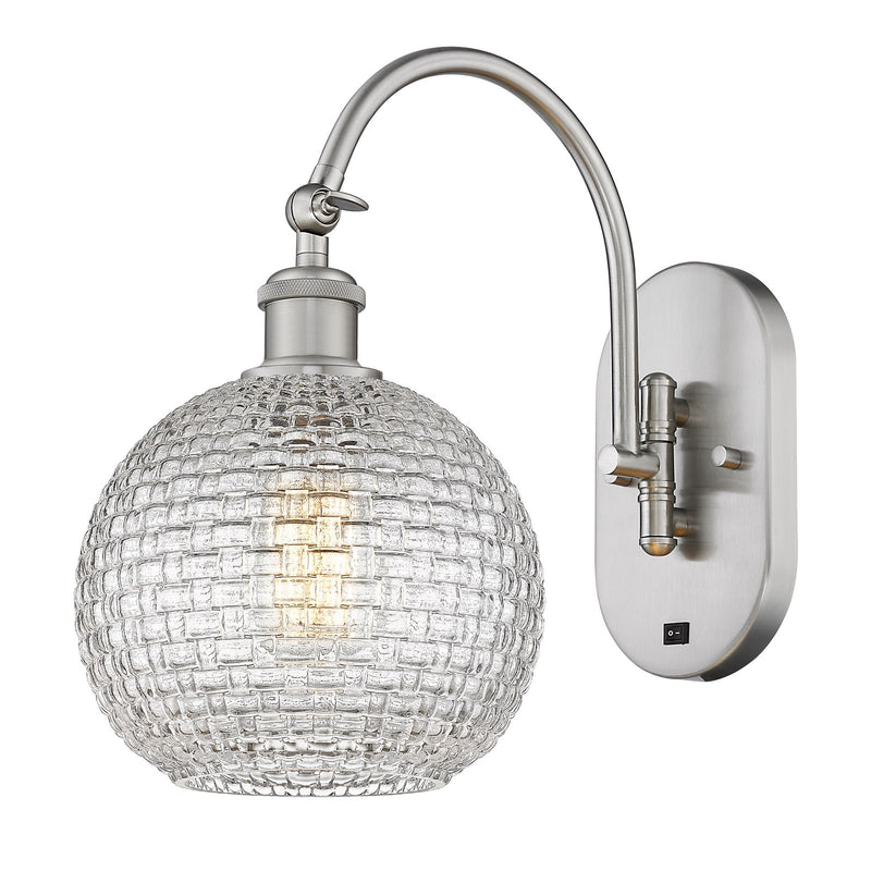 Innovations Athens 8in 1-Light Swing Arm Lamp | Modern Farmhouse Brushed Satin Nickel and Clear Basket Weave Glass | Living | Model 518-1W-SN-G122C-8CL