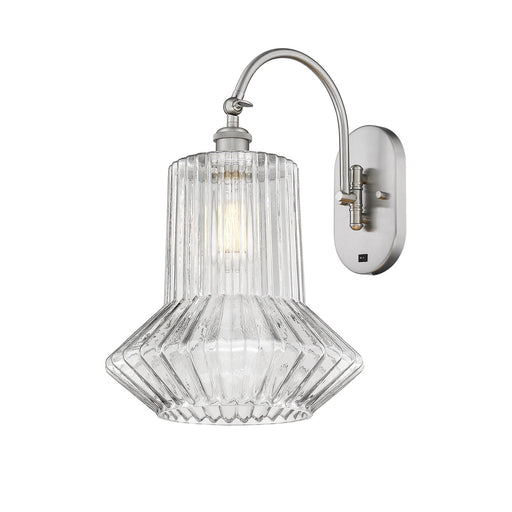 Innovations Springwater 12in 1-Light Swing Arm Lamp | Industrial Brushed Satin Nickel Steel and Clear Fluted Glass | Bedroom & | Model 518-1W-SN-G212