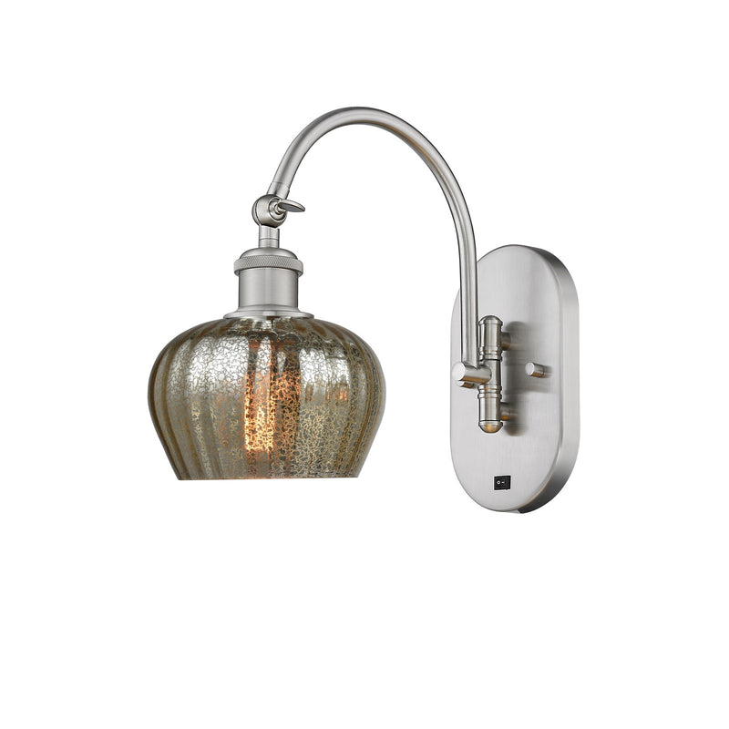 Innovations Fenton 1-Light 6.5in Swing Arm Wall Sconce | Industrial Brushed Satin Nickel and Mercury Ribbed Glass | Bedroom & Living | Model 518-1W-SN-G96