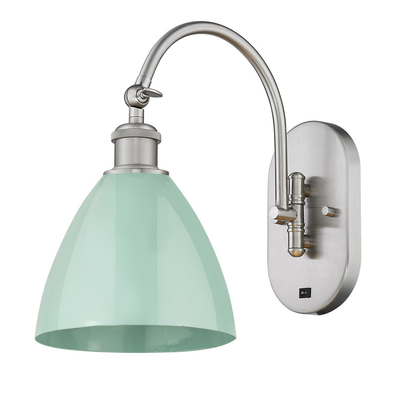 Innovations Plymouth 7.5in 1-Light Swing Arm Lamp | Industrial Farmhouse Brushed Satin Nickel and Matte Seafoam Metal | Model 518-1W-SN-MBD-75-SF-LED