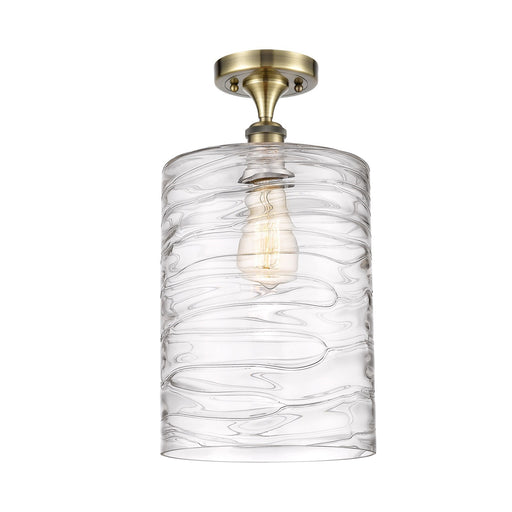 Innovations Cobbleskill 9in 1-Light Semi-Flush Mount | Art Nouveau Industrial Antique Brass Steel and Clear Deco Swirl Glass | Model 616-1F-AB-G1113-L