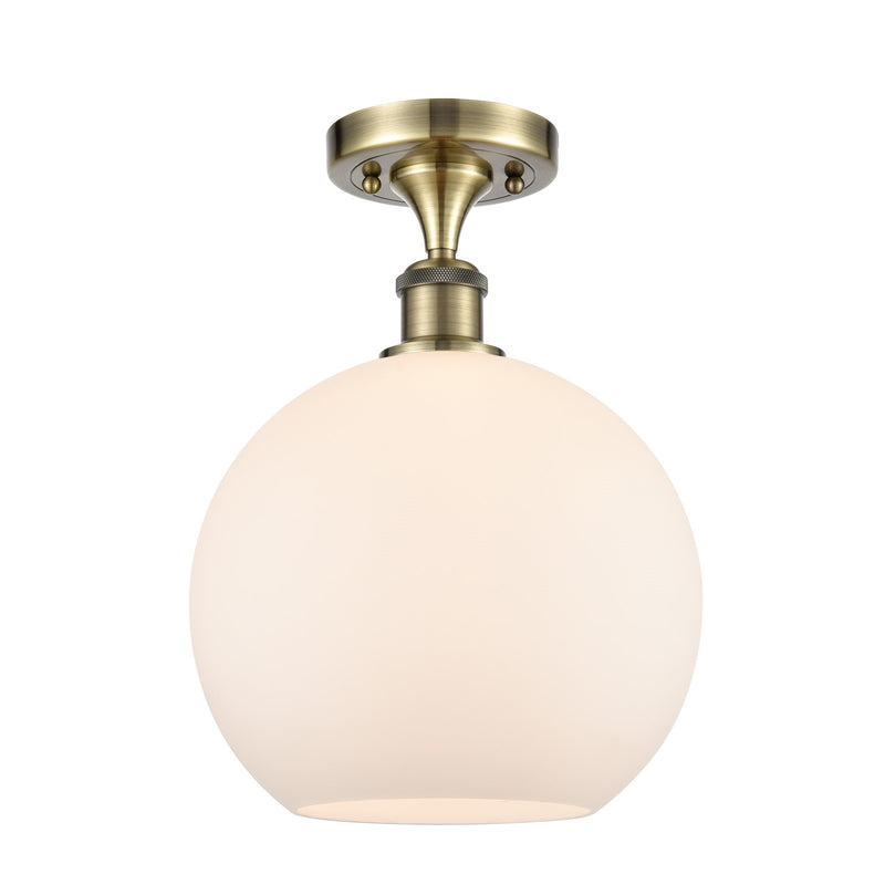 Innovations Athens 10in 1-Light Semi-Flush Mount | Industrial Antique Brass Steel and Matte White Glass | Entryway & Hallway | Model 616-1F-AB-G121-10
