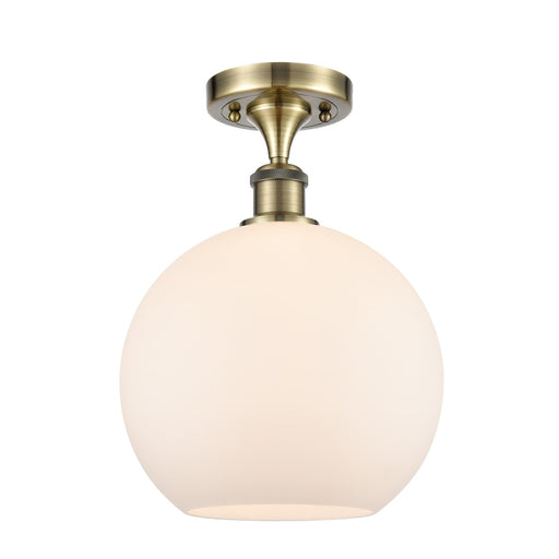 Innovations Athens 10in 1-Light Semi-Flush Mount | Industrial Antique Brass Steel and Matte White Glass | Entryway & Hallway | Model 616-1F-AB-G121-10