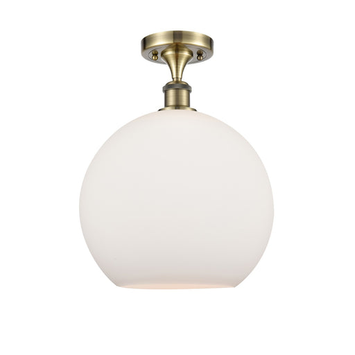Innovations Athens 12in 1-Light Semi-Flush Mount | Industrial Antique Brass Steel and Matte White Glass | Damp-Rated Entryway & | Model 616-1F-AB-G121-12