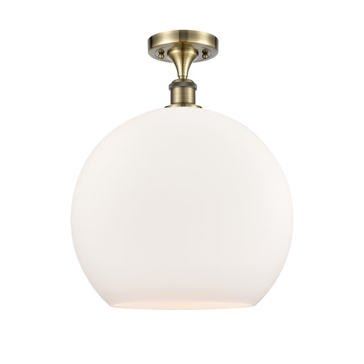 Innovations Athens 14in 1-Light Semi-Flush Mount | Industrial Antique Brass Steel and Matte White Glass | Damp-Rated Entryway & | Model 616-1F-AB-G121-14