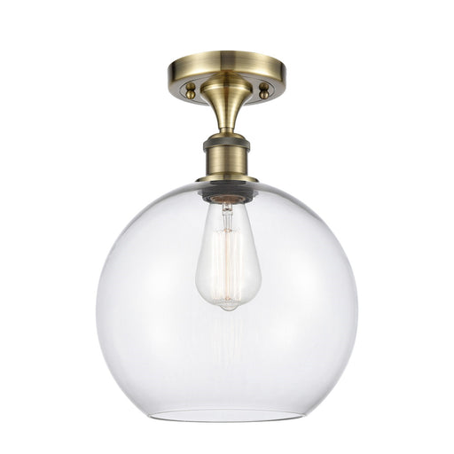 Innovations Athens 10in 1-Light Semi-Flush Mount | Industrial Antique Brass and Clear Glass | Damp-Rated Bathroom & Entryway | Model 616-1F-AB-G122-10
