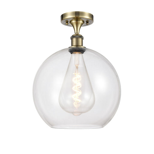 Innovations Athens 12in 1-Light Semi-Flush Mount | Industrial Antique Brass and Clear Glass | Entryway & Hallway | 11.75 x 11.75 | Model 616-1F-AB-G122-12
