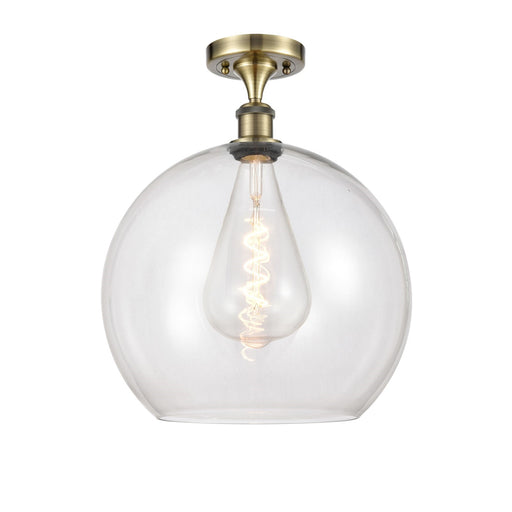 Innovations Athens 14in 1-Light Semi-Flush Mount | Industrial Antique Brass and Clear Glass | Damp-Rated Bathroom & Entryway | Model 616-1F-AB-G122-14