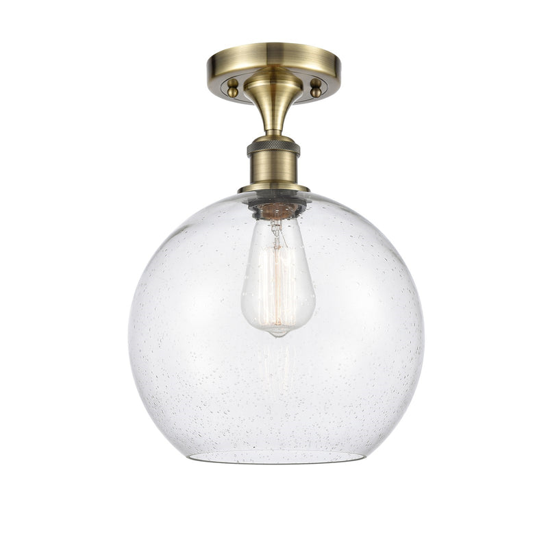 Innovations Athens 10in 1-Light Semi-Flush Mount | Industrial Antique Brass and Seedy Glass | Damp-Rated Hallway & Entryway | 10 | Model 616-1F-AB-G124-10