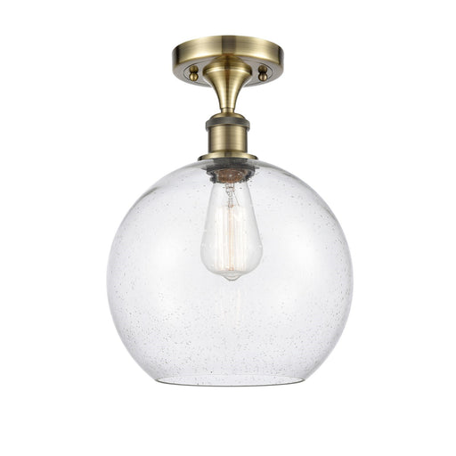 Innovations Athens 10in 1-Light Semi-Flush Mount | Industrial Antique Brass and Seedy Glass | Damp-Rated Hallway & Entryway | 10 | Model 616-1F-AB-G124-10
