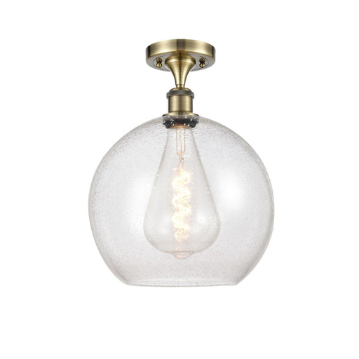 Innovations Athens 12in 1-Light Semi-Flush Mount | Industrial Antique Brass Steel and Seedy Glass | Entryway & Hallway | 11.75 x | Model 616-1F-AB-G124-12