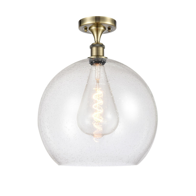 Innovations Athens 14in 1-Light Semi-Flush Mount | Industrial Antique Brass Steel and Seedy Glass Globe | Entryway & Hallway | Model 616-1F-AB-G124-14