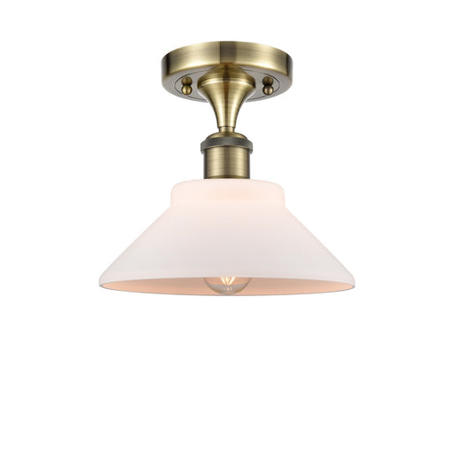 Innovations Orwell 8in 1-Light Semi-Flush Mount | Industrial Antique Brass Steel and Matte White Glass | Entryway & Hallway | 8.38 | Model 616-1F-AB-G131