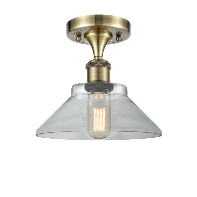 Innovations Orwell 8in 1-Light Semi-Flush Mount | Industrial Antique Brass Steel and Clear Glass | Hallway & Entryway | 8.38 x 8.38 | Model 616-1F-AB-G132