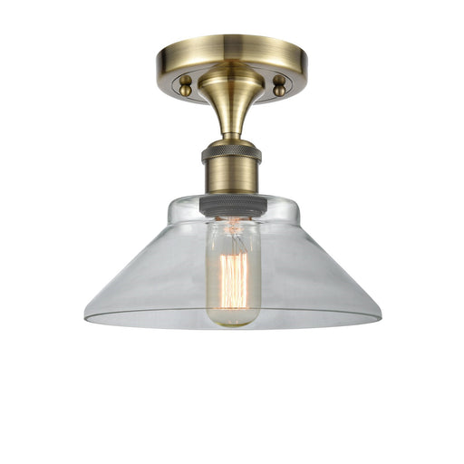 Innovations Orwell 8in 1-Light Semi-Flush Mount | Industrial Antique Brass Steel and Clear Glass | Hallway & Entryway | 8.38 x 8.38 | Model 616-1F-AB-G132