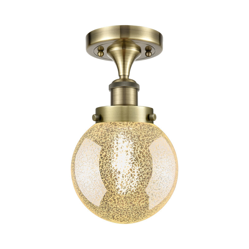 Innovations Beacon 6in 1-Light Semi-Flush Mount | Industrial Antique Brass Steel and Mercury Glass | Entryway & Hallway | 6 x 6 x | Model 616-1F-AB-G208-6