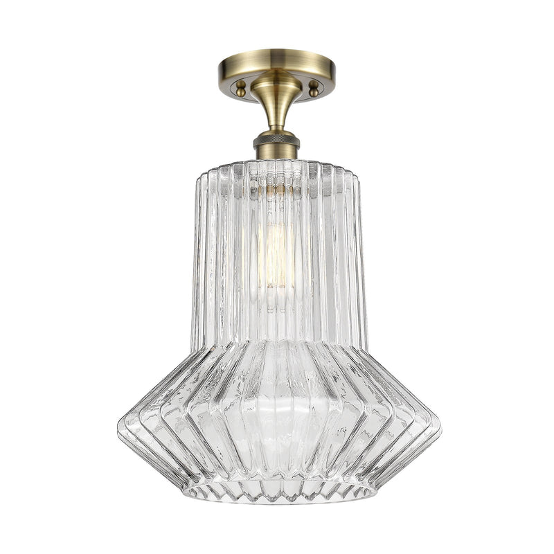 Innovations Springwater 12in 1-Light Semi-Flush Mount | Art Nouveau Industrial Antique Brass Steel and Clear Fluted Glass | Model 616-1F-AB-G212