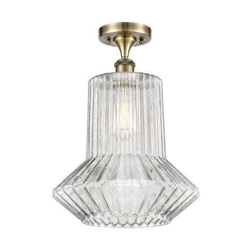Innovations Springwater 12in 1-Light Semi-Flush Mount | Art Nouveau Industrial Antique Brass Steel and Clear Fluted Glass | Model 616-1F-AB-G212
