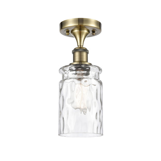 Innovations Candor 5in 1-Light Semi-Flush Mount | Industrial Antique Brass and Clear Waterglass Frosted Ribbed Glass | Hallway & | Model 616-1F-AB-G352