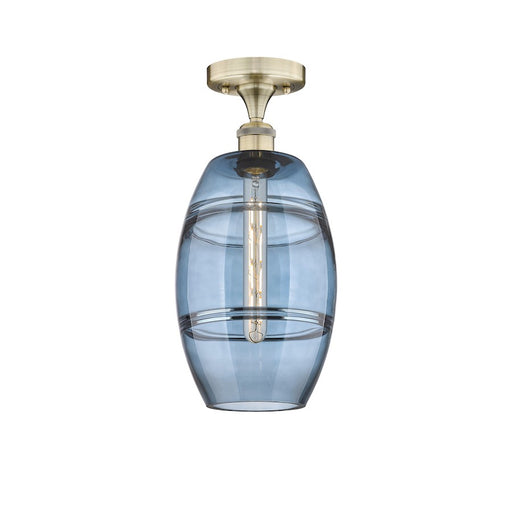 Innovations Lighting Vaz 8in 1-Light Semi-Flush Mount | Industrial Antique Brass Steel and Princess Blue Glass | Bedroom & | Model 616-1F-AB-G557-8BL