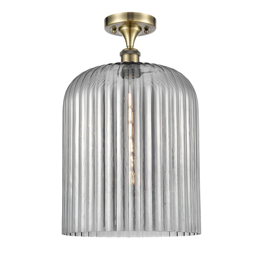 Innovations Bridal Veil 5in 1-Light Semi-Flush | Art Nouveau Industrial Antique Brass and Light Smoke Ribbed Glass | Entryway | Model 616-1F-AB-G559-12SM