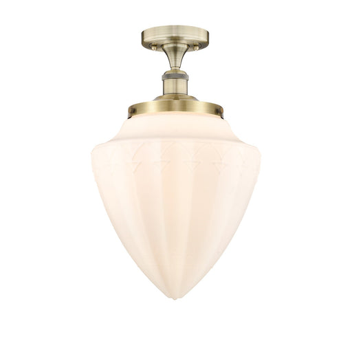 Innovations Bridgeton 16in 1-Light Semi-Flush Mount | Traditional Antique Brass Steel and Matte White Frosted Glass | Entryway & | Model 616-1F-AB-G661-12