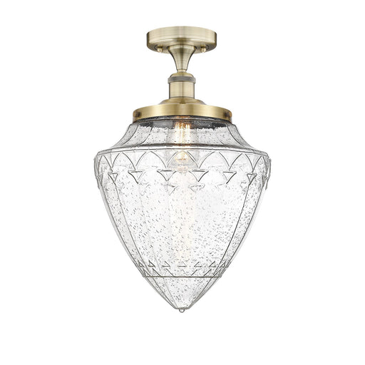Innovations Bridgeton 12in 1-Light Semi-Flush Mount | Traditional Antique Brass Steel and Seedy Glass | Hallway & Entryway | Model 616-1F-AB-G664-12