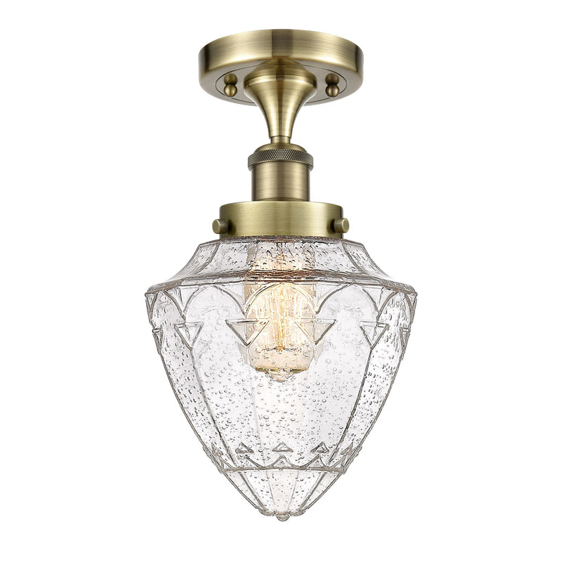 Innovations Bullet 6in 1-Light Semi-Flush Mount | Industrial Antique Brass Steel and Seedy Glass | Kitchen & Hallway | 6 x 6 x 13 | Model 616-1F-AB-G664-7