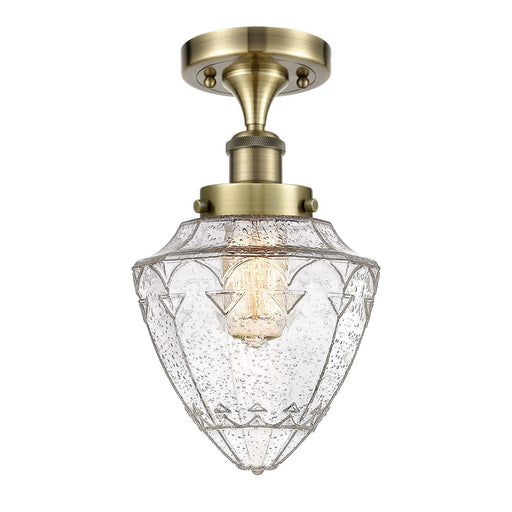 Innovations Bullet 6in 1-Light Semi-Flush Mount | Industrial Antique Brass Steel and Seedy Glass | Kitchen & Hallway | 6 x 6 x 13 | Model 616-1F-AB-G664-7