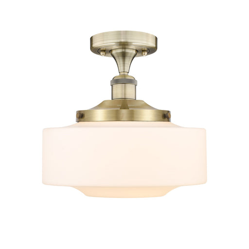 Innovations Bridgeton 16in 1-Light Semi-Flush Mount | Traditional Antique Brass Steel and Matte White Frosted Glass | Entryway & | Model 616-1F-AB-G691-12