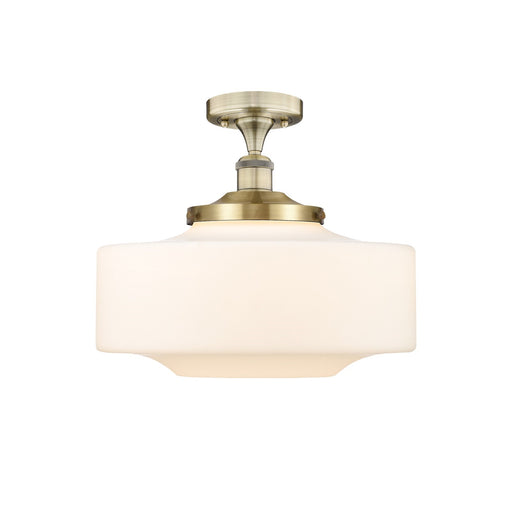 Innovations Bridgeton 16in 1-Light Semi-Flush Mount | Traditional Antique Brass and Matte White Frosted Glass | Entryway & | Model 616-1F-AB-G691-16