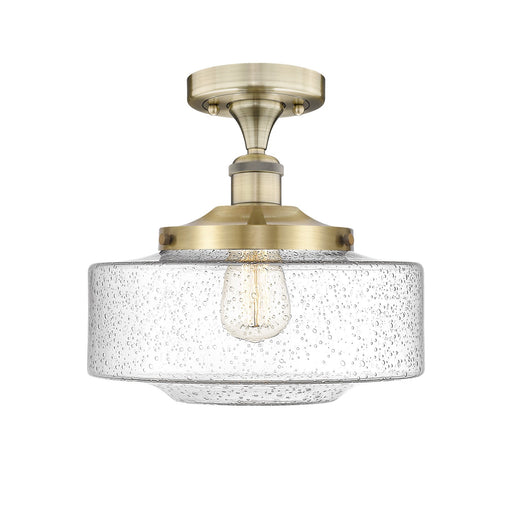 Innovations Bridgeton 12in 1-Light Semi-Flush Mount | Traditional Antique Brass Steel and Seedy Glass | Entryway & Hallway | Model 616-1F-AB-G694-12