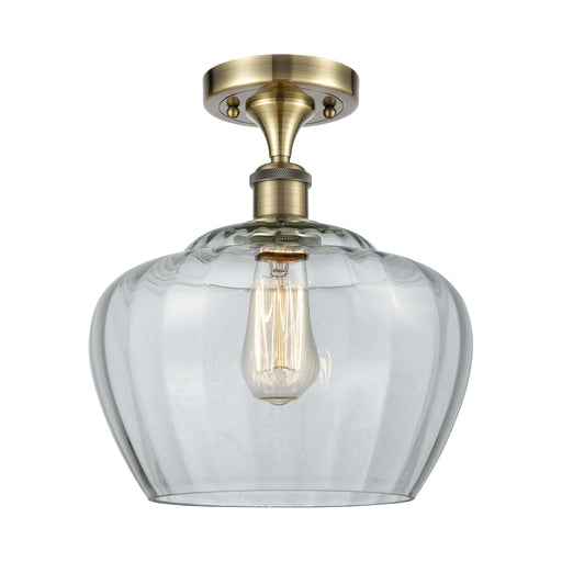 Innovations Fenton 11in 1-Light Semi-Flush Mount | Industrial Antique Brass Steel and Clear Ribbed Glass | Entryway & Hallway | 11 | Model 616-1F-AB-G92-L