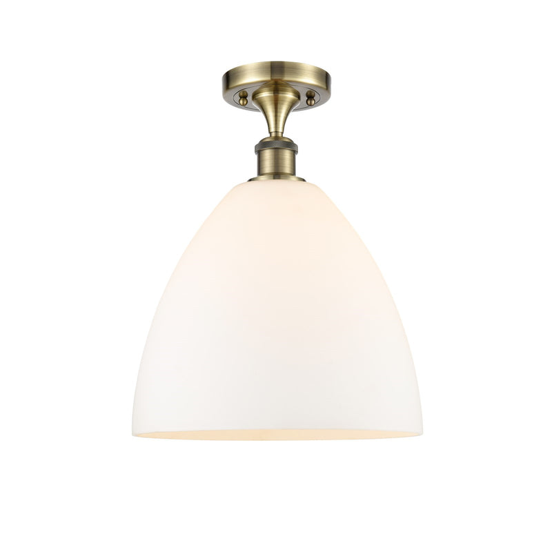 Innovations Bristol 12in 1-Light Semi-Flush Mount | Industrial Antique Brass and Matte White Glass | Damp-Rated Hallway & | Model 616-1F-AB-GBD-121