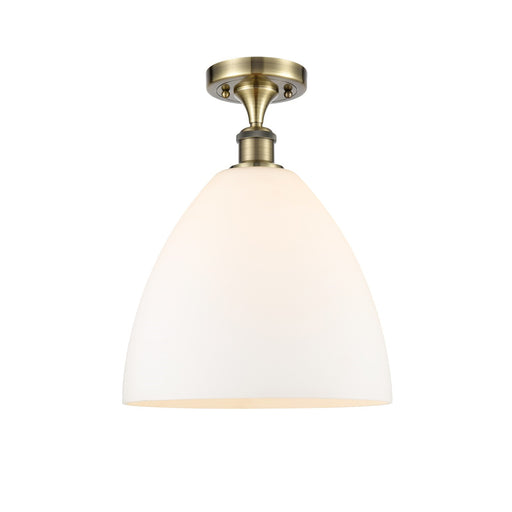 Innovations Bristol 12in 1-Light Semi-Flush Mount | Industrial Antique Brass and Matte White Glass | Damp-Rated Hallway & | Model 616-1F-AB-GBD-121