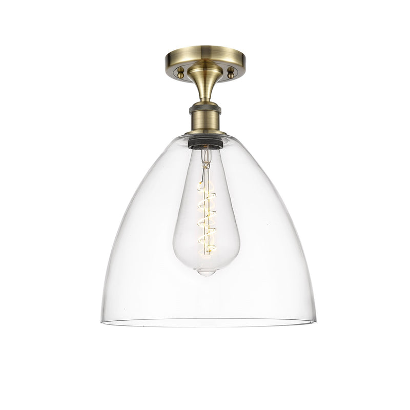 Innovations Bristol 12in 1-Light Semi-Flush Mount | Industrial Antique Brass Steel and Clear Glass Dome Shade | Hallway & | Model 616-1F-AB-GBD-122