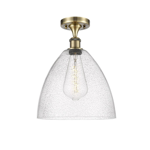Innovations Bristol 12in 1-Light Semi-Flush Mount | Industrial Antique Brass Steel and Seedy Glass | Entryway & Hallway | 12 x | Model 616-1F-AB-GBD-124