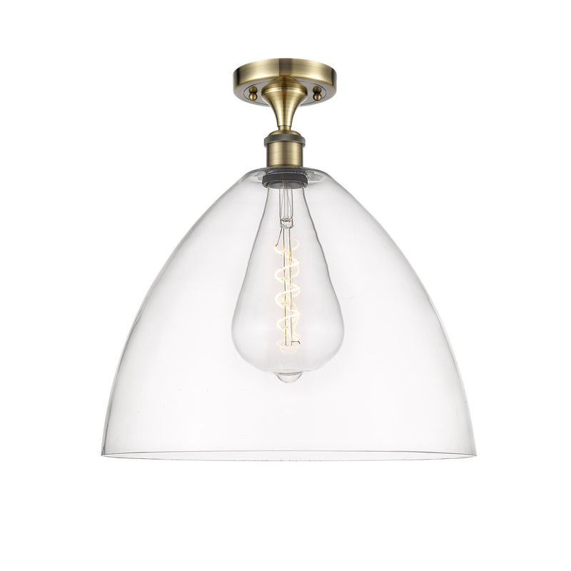 Innovations Bristol 16in 1-Light Semi-Flush Mount | Industrial Antique Brass Steel and Clear Glass | Entryway & Hallway | 16 x | Model 616-1F-AB-GBD-162